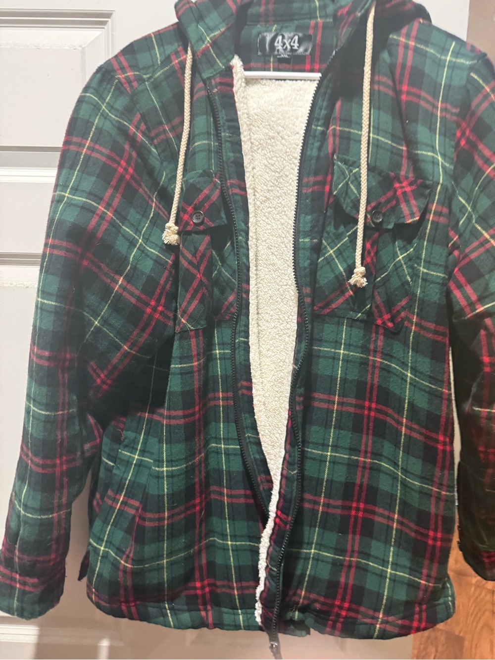 Green & Red Plaid Sherpa-Lined Hooded Jacket